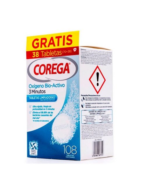 Corega Oxígeno Bio Activo Tabletas Limpiadoras 108 Ud.